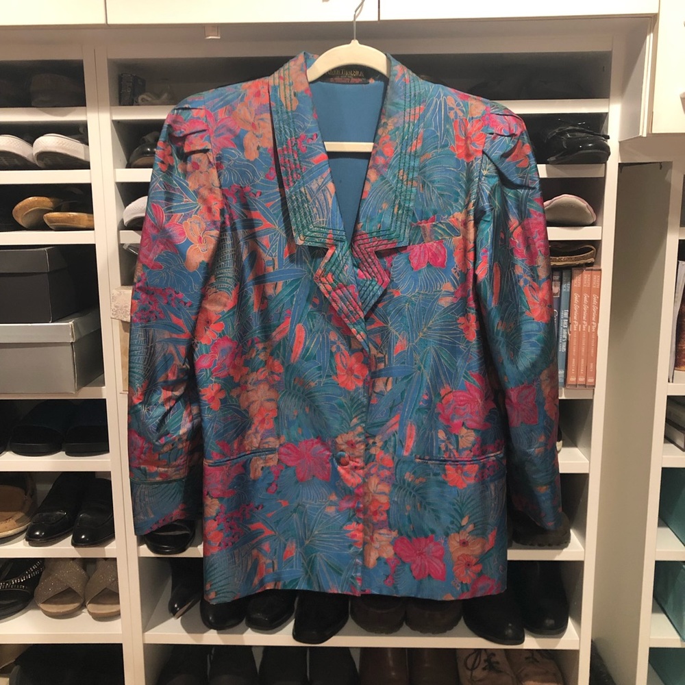 River Thai Silk Jacket Floral size XL Teal